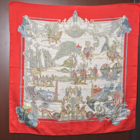 Authentic HERMES Carre 90 Scarf "Au FIL de la SOIE" Silk Red - Picture 11 of 12